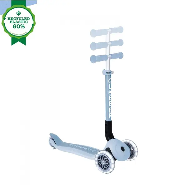 Trotineta Globber Junior ECO Albastru, pliabila, ghidon din aluminiu reglabil, roti cu Led, greutate admisa 50 kg