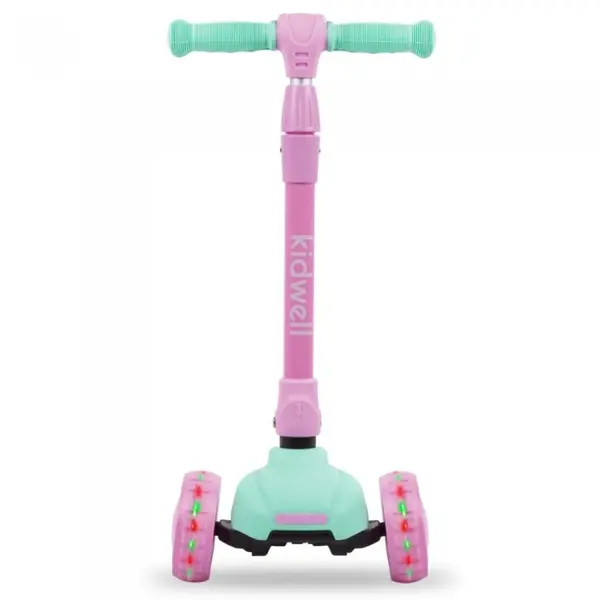 Trotineta Kidwell Jax Mint Pink cu 3 roti, pliabila, reglabila, din aluminiu, greutate admisa 50 kg, varsta 3 ani+