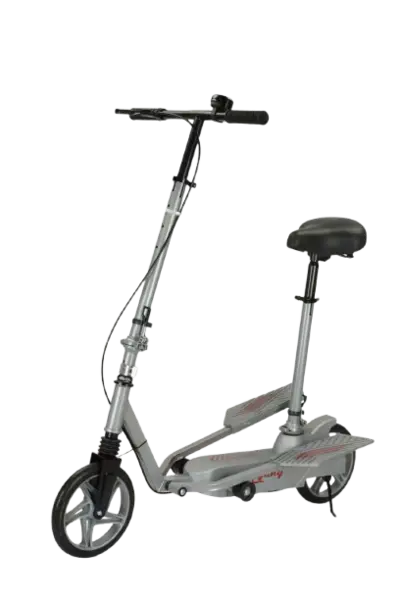 Trotineta Kinderauto Pegasus, cu pedale si scaun, reglabila si pliabila, sistem amortizare si franare, roti cauciuc pline, gri