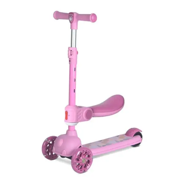 Trotineta, Lorelli Jetster Plus, pana la 20 kg, scaun pliabil si reglabil 4 pozitii, roti din silicon cu leduri colorate, Pink