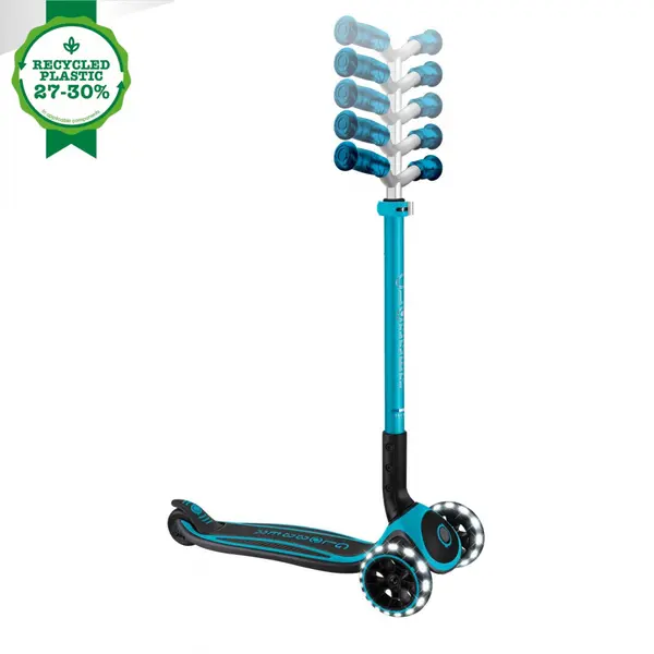 Trotineta pentru copii Globber Ace Lights, ghidon reglabil 5 nivele, greutate maxima 100 kg, rulmenti ABEC 9, culoare albastra