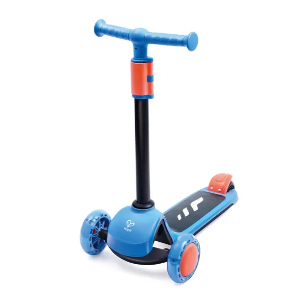 Trotineta pentru copii Hape Glide Kick Scooter, albastru, roti cu LED, 18 luni - 6 ani