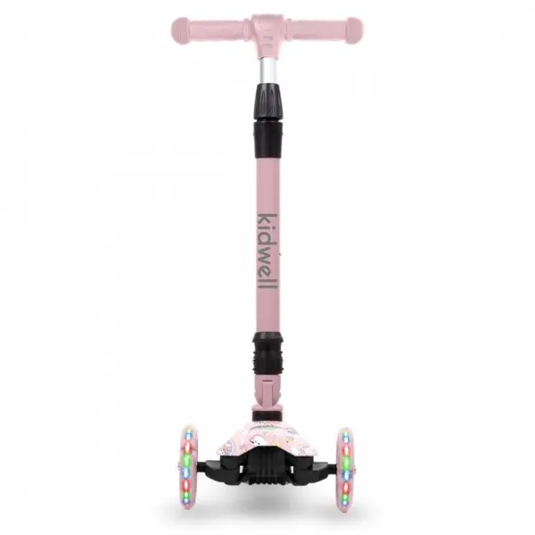 Trotineta pentru copii Kidwell Vento Unicorn pliabila, cu suspensie, roti cu led, ghidon din aluminiu reglabil, greutate admisa 50 kg, varsta 3 ani+
