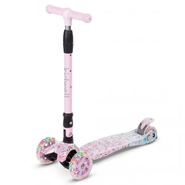 Trotineta pentru copii Kidwell Vento Unique pliabila, cu suspensie, roti cu led, ghidon din aluminiu reglabil, greutate admisa 50 kg, varsta 3 ani+
