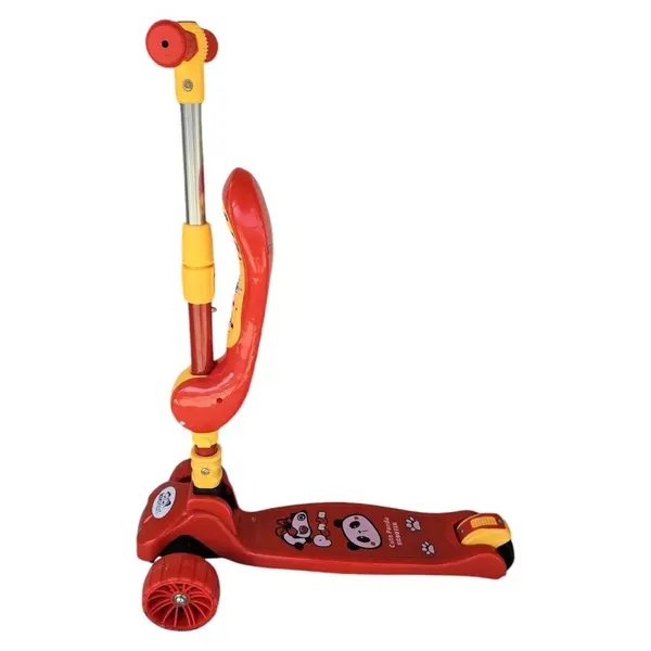 Trotineta pentru copii Novokids Mini Scooter 8010 Rosu 2 in 1, cu roti luminoase din silicon, melodii, 3 roti, pliabila, maner reglabil, greutate suportata 50 kg