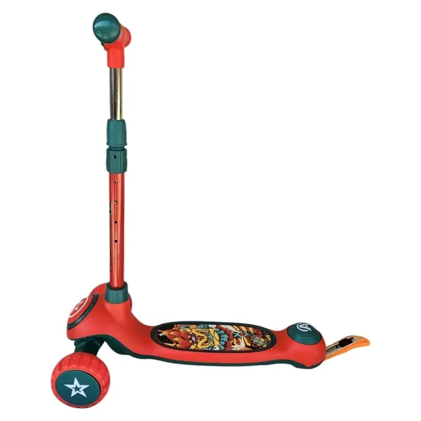 Trotineta pentru copii Novokids Mini Scooter 9080 Rosu cu roti luminoase din silicon, melodii si lumini, 3 roti, pliabila, maner reglabil pe inaltime, greutate suportata 50 kg