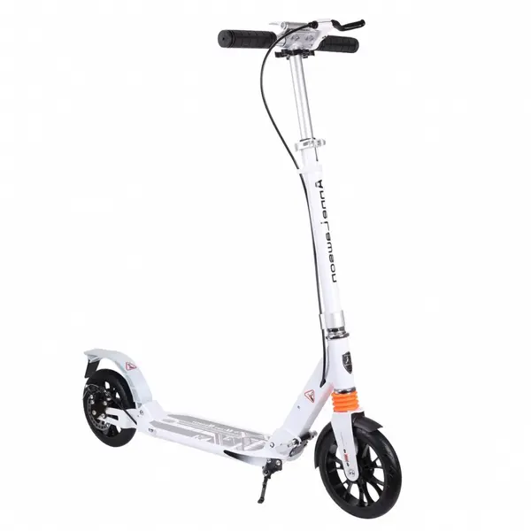 Trotineta pentru copii Novokids Plexus Evo Pro Alb din aluminiu, frana pe disc , greutate suportata 100 kg, frana si suspensie duble, diametru roata 200 mm