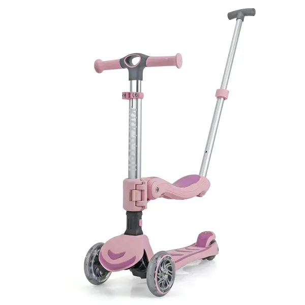 Trotineta pliabila cu 3 roti luminoase, ghidon reglabil si scaun detasabil, 3 in 1, Kick'n Roll, S6 Eco, Roz