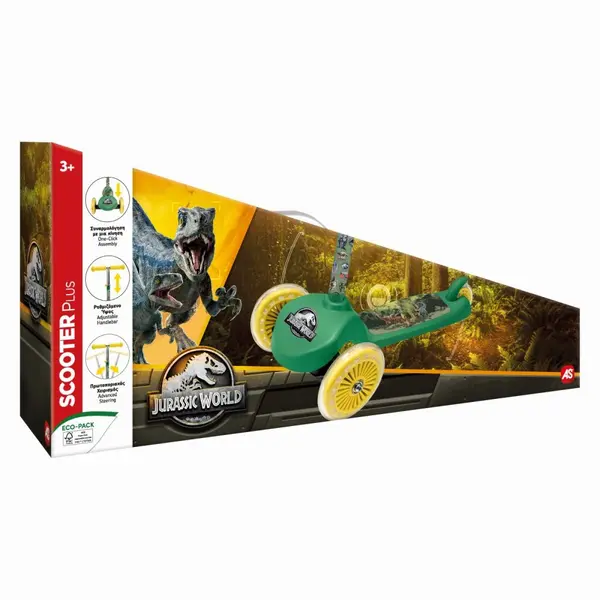 Trotineta Plus Jurassic World cu 3 roti, baza antiderapanta, ghidon reglabil, greutate admisa 50 kg