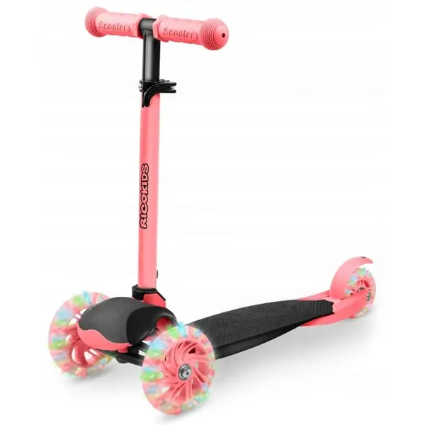 Trotineta Ricokids Loco, ghidon reglabil, roti LED, roz/negru KID611569, la doar 156,00 lei