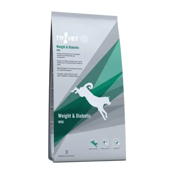 TROVET Dog Weight & Diabetic WRD, dietă veterinară câini, hrană uscată, afecțiuni metabolice (obezitate și diabet), 3 kg