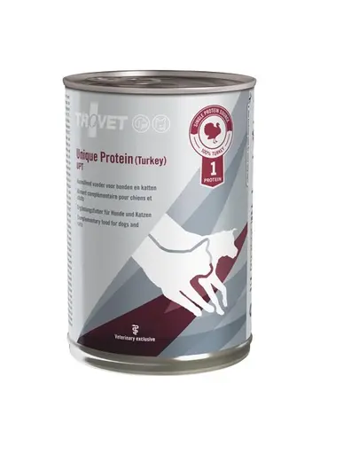 TROVET Unique Protein Turkey UPT monoproteina pentru caini si pisici 12x400 g curcan