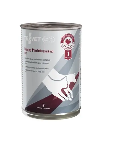 TROVET Unique Protein Turkey UPT pentru caini si pisici 400 g monoproteica, curcan