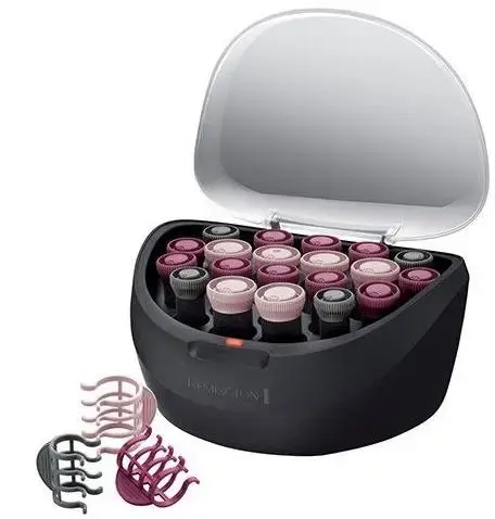 Trusa de bigudiuri electrice Remington Ionic H5600, 20 bigudiuri, 3 marimi, Ionizare, Invelis catifelat, Nucleu ceara (Negru)