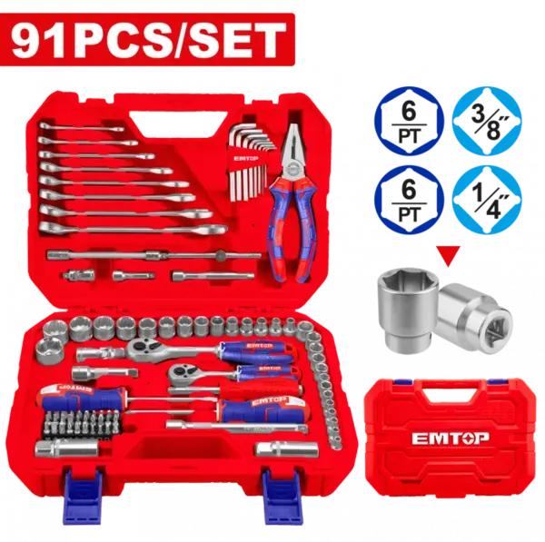 Trusa de scule si accesorii, 91 componente, cutie transport - EHTS00911, EMTOP