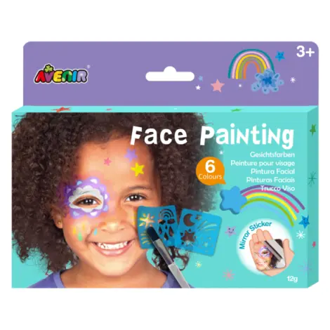 Trusa make-up pictura fata cu sabloane incluse - sase culori non-alergice - curcubeu si stele