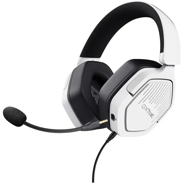 Trust Casti Gaming cu fir Trust GXT492W CARUS, drivere 50mm, microfon detasabil, compatibil PC, PS4/PS5/Xbox, cablu 1.2m, Alb