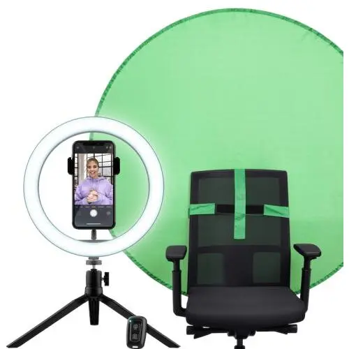 Trust Kit accesorii mobile pentru creare continut Trust 2in1, 24881, Inel luminos (Ring Light) + ecran verde (Green Screen), Negru