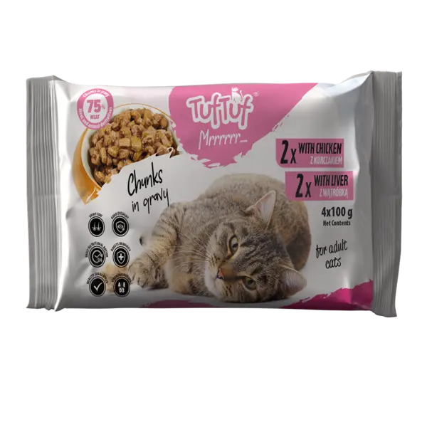 TUF TUF Pisică - Pachet 4x100g Hrană Umedă (2x Pui + 2x Ficat)