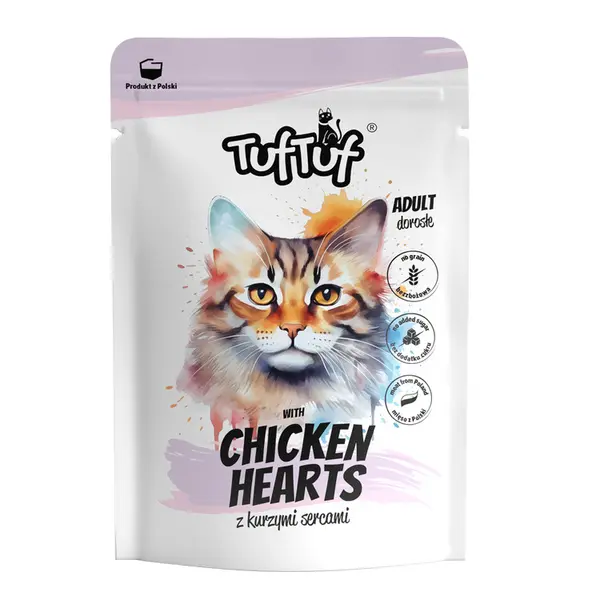 TUF TUF Pisică - Plic Hrană Umedă cu Inimi de Pui (Fără Cereale) 100g