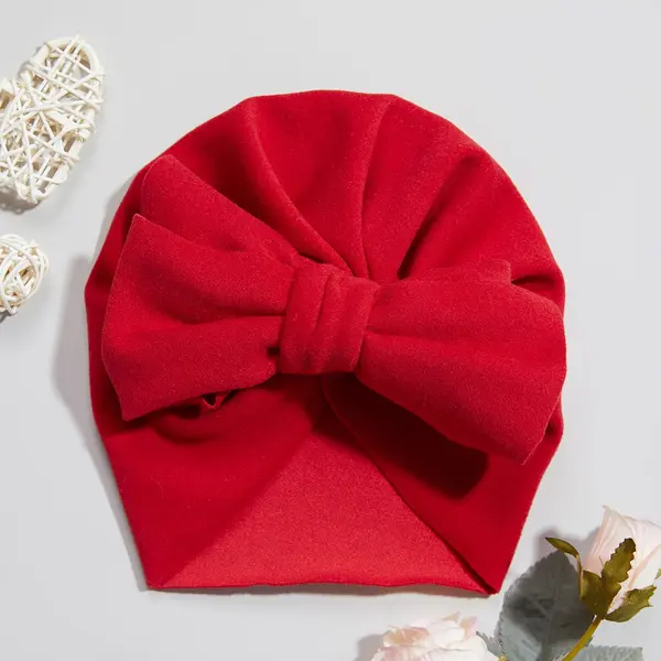 Turban Catifea Cu Fundita Rosu - 0-3 ani