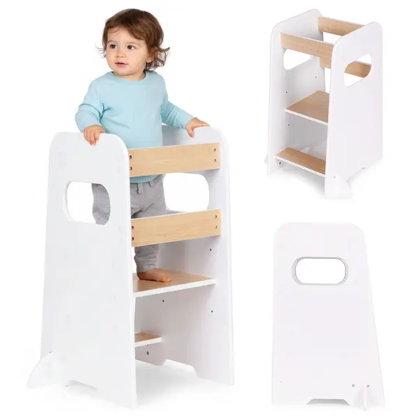 Turn de invatare Ecotoys, lemn, Montessori, 3 niveluri, alb KID009275, la doar 296,00 lei