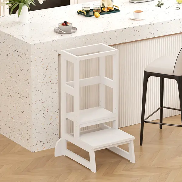 Turnulet de învatare pentru copii Chiquel, stil Montessori, lemn, alb, 45x51x90 cm