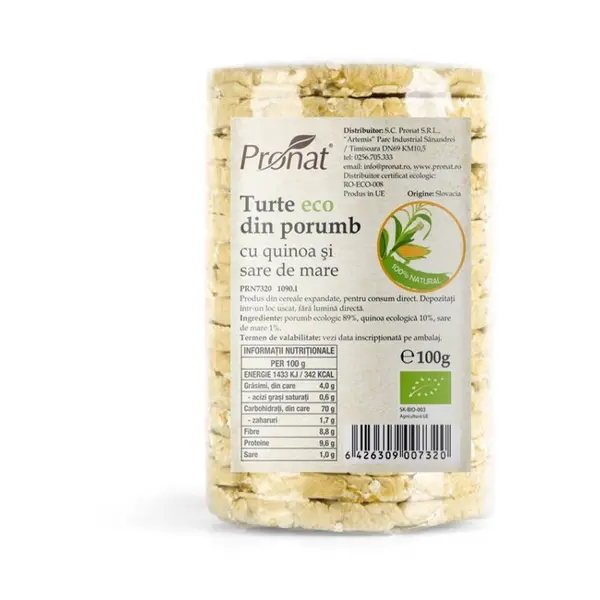 Turte BIO din Porumb cu Quinoa si Sare de Mare, 100 g, Pronat