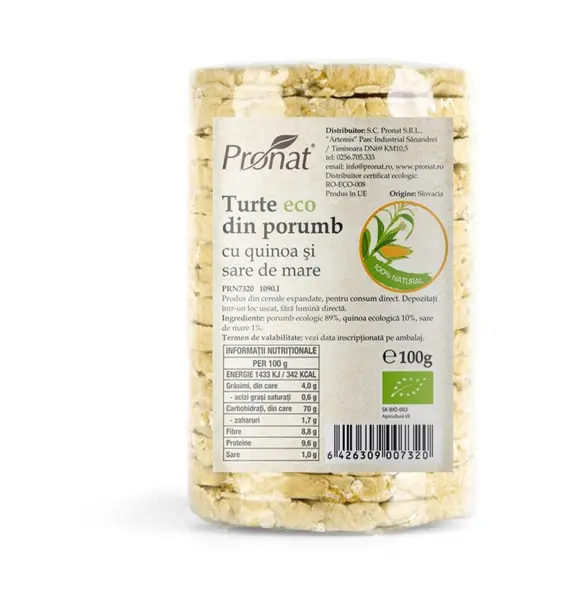 Turte BIO din porumb cu quinoa si sare de mare, 100g