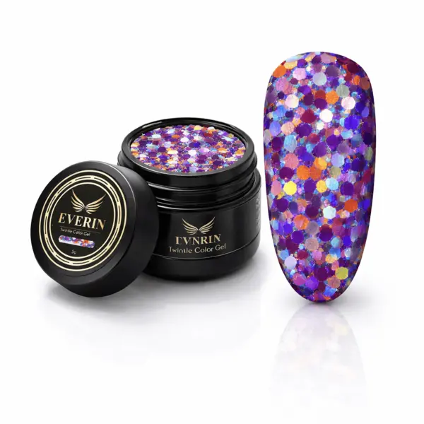 Twinkle Color Gel EVERIN 5ml – 03 | Gel Color Holografic Multicolor cu Reflexii Intense pentru Manichiură Profesională