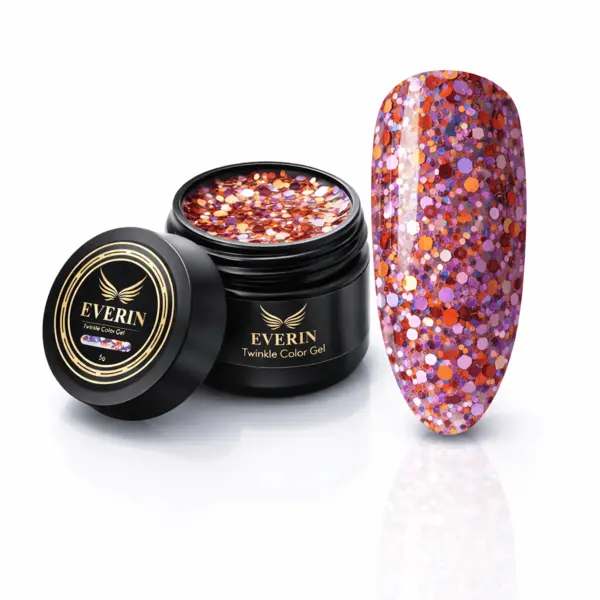 Twinkle Color Gel EVERIN 5ml – 18 | Gel Color Violet-Roșiatic cu Sclipici Holografic pentru Manichiură Profesională