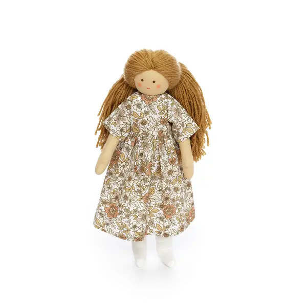 Twinkle Doll TWINDECO cu Rochie cu flori bej, papusa textila, 35 cm