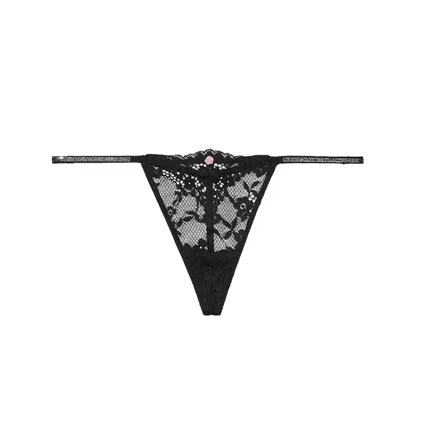 Twinkle strap lace v-string panty - black M