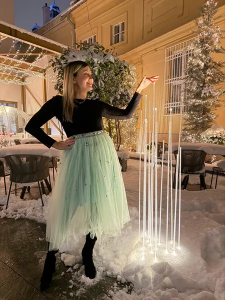 Twinset Fustă tutu verde cu ștrasuri - L INTL