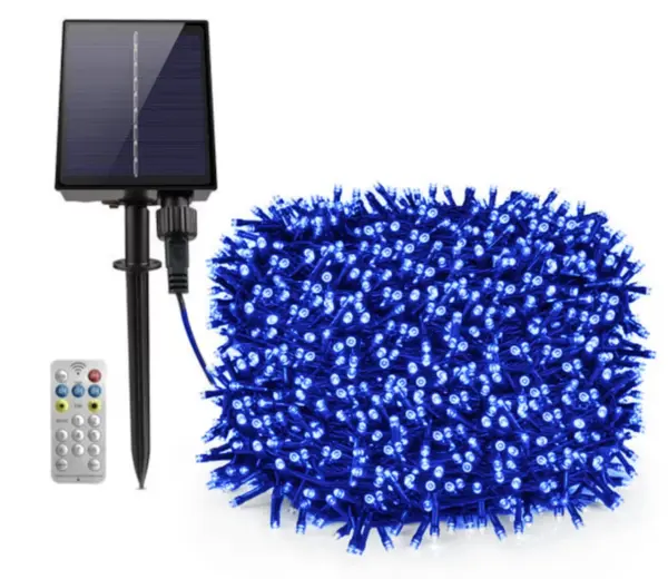 UB Instalatie solara 1000 LED de 100 metri cu telecomanda pentru exterior ALBASTRA HS