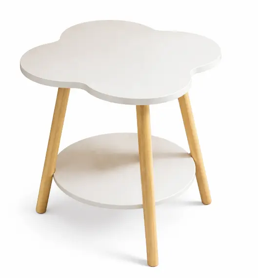 UB Masuta rotunda contemporana din lemn masiv metal in forma de floare cu 2 niveluri 4 PICIOARE