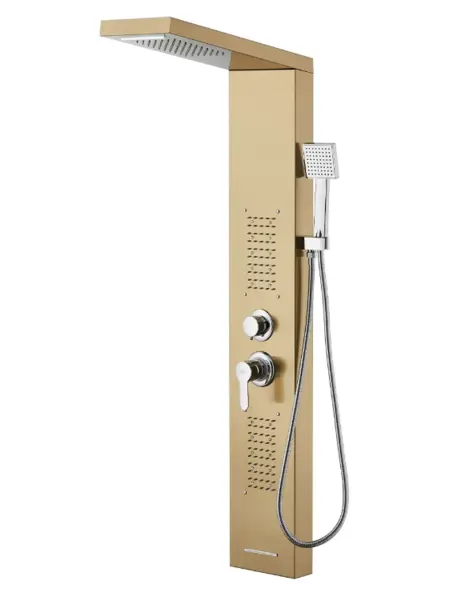 UB Panel dus iluminare Led 5 functii Cascada Ploaie tropicala dus de mana otel inoxidabil Auriu Aurora