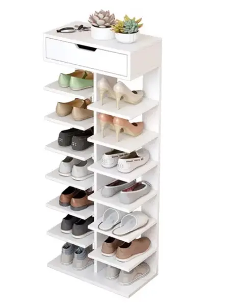 UB Pantofar lemn dublu cu 7 etaje elegant si versatil 100 x 40 x 22cm GRI INCHIS