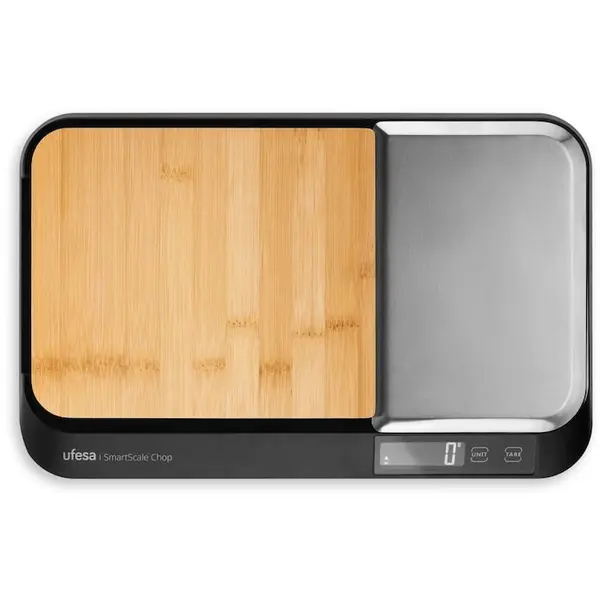 Ufesa Cantar de Bucatarie UFESA SmartScale Chop, Suprafata Bambus, Maxim 5 kg, Ecran LCD, Negru