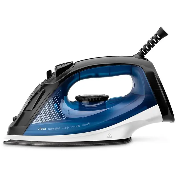 Ufesa Fier de calcat cu abur Ufesa 80106072, 2200W, Talpa ceramica, Jet abur 90 g/min, Abur vertical, Sistem anti-calcar, Rezervor 250 ml, Albastru