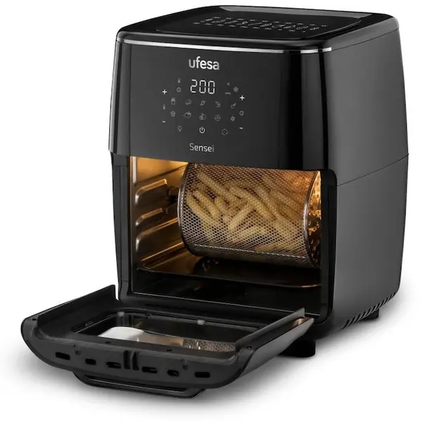 Ufesa Friteuza cu aer cald Ufesa Air Fryer Sensei, capacitate 12L, 1700W, 10 programe prestabilite, accesoriu rotisor, Negru