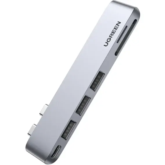 Ugreen Adaptor Multifunctional UGREEN MacBook Pro/Air, 2x USB-C la 3x USB Type-C SD/TF Card, 100W, 40Gpbs, 4K, Gri