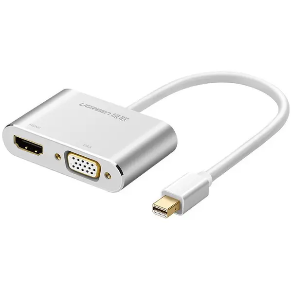 Ugreen ADAPTOR video Ugreen MD115, mini DisplayPort tata la VGA mama, 1080P/60Hz si 1 x HDMI(M) 4K/30Hz, alb