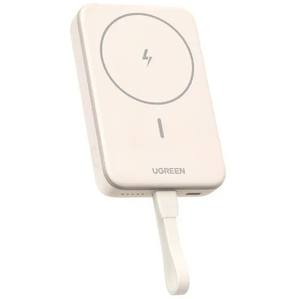Ugreen Baterie externa Ugreen Magnetic 10000 mAh, Wireless, PD 20W, Qi 7.5W, USB-C, compatibila MagSafe, Bej