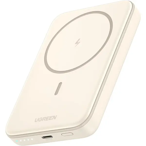Ugreen Baterie externa Ugreen PB561, Magnetic, Wireless, 10000mAh, 20W, USB Type-C output/input, 15W wireless charging, alb