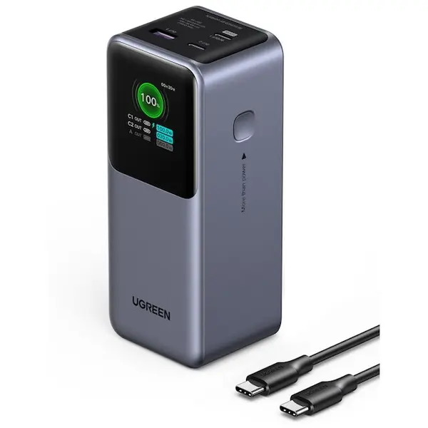 Ugreen Baterie externa UGREEN PB721, 20.000 mAh 130W, PD 3.0 + QC 3.0 130W, 1 x USB; 2 x USB Type-C, Baterie externa UGREEN PB721 20.000 mAh 130W Digital Display, Gri