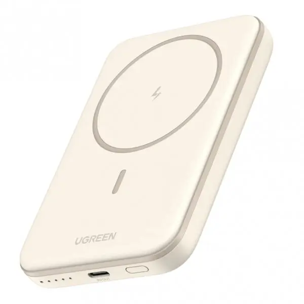 Ugreen Baterie Externa Wireless Ugreen PB560, 5000mAh, 15W, PD + QI, 1 x QI - 1 x USB-C, Bej