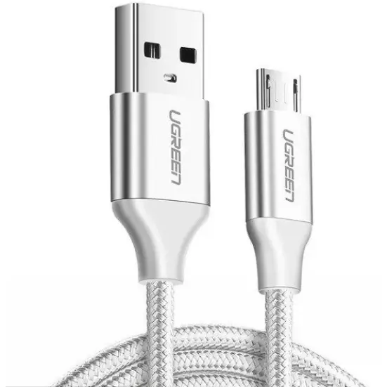 Ugreen Cablu alimentare si date Ugreen, Fast Charging, USB la Micro-USB braided 1m, Alb