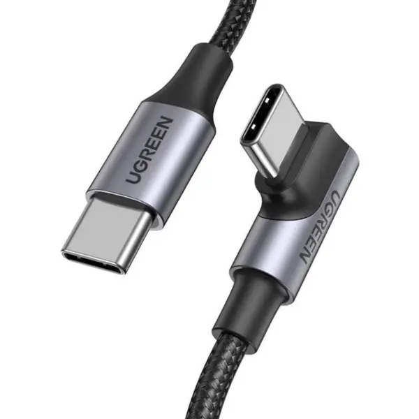 Ugreen CABLU alimentare si date Ugreen, US334, Fast Charging Data Cable pt. smartphone, USB Type-C la USB Type-C 100W/5A Angled 90°, braided, 2m, negru