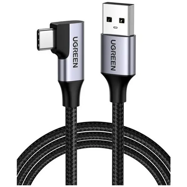 Ugreen CABLU alimentare si date Ugreen, US385, Fast Charging Data Cable pt. smartphone,USB 3.0 la USB Type-C, 3A, unghi 90 grade, braided, 1m, negru